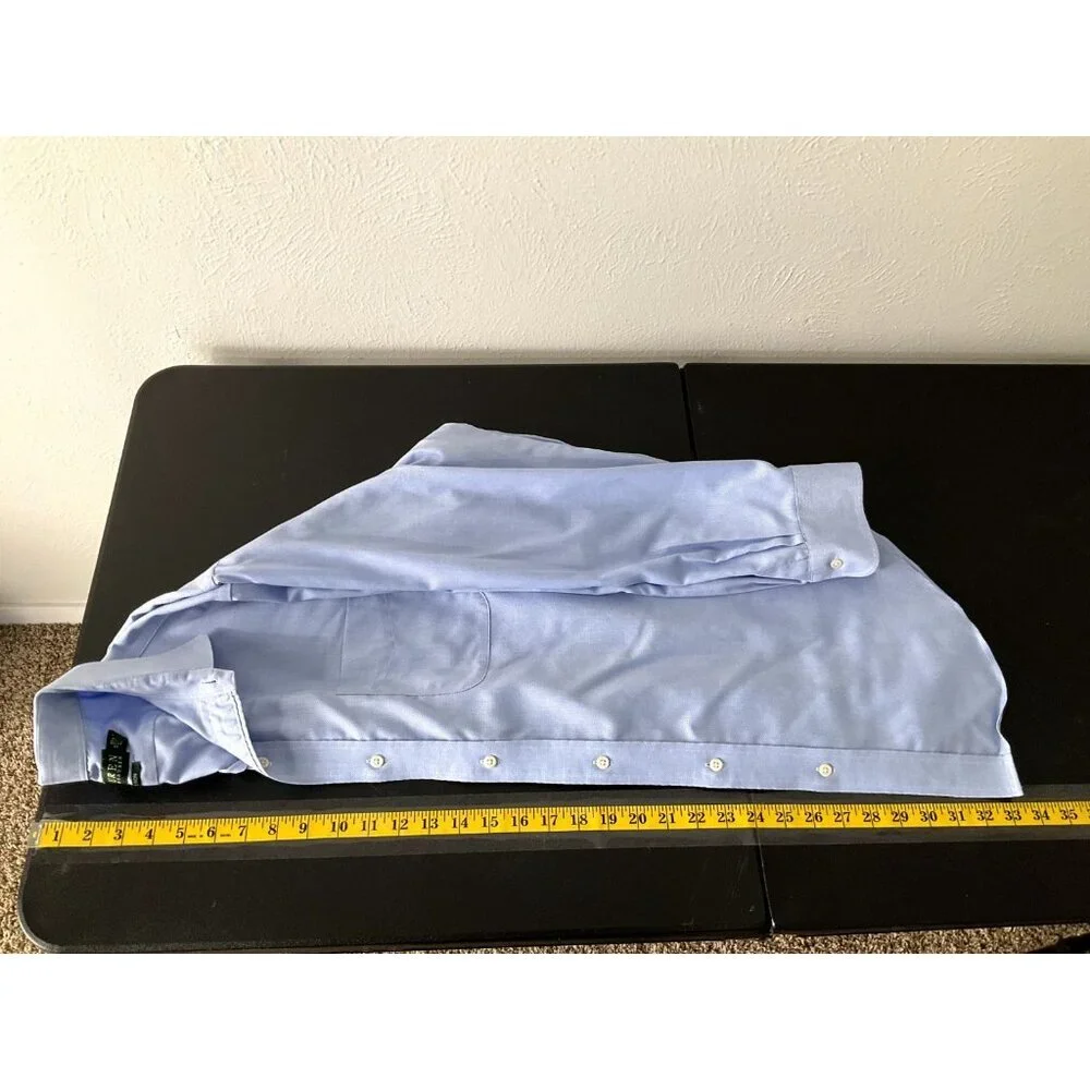 Polo Ralph Lauren Shirt Men 17 Blue 100% Cotton Long‎ Sleeve Button Non Iron